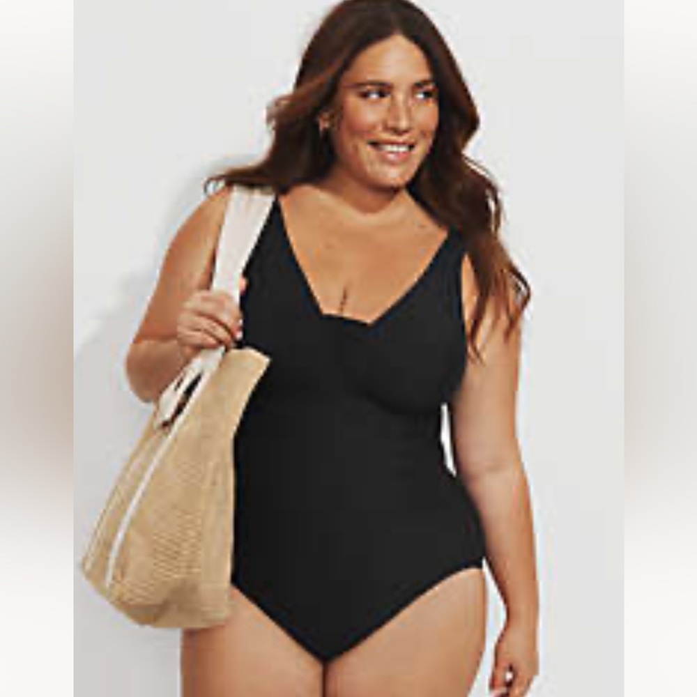Lands End DDD Elegant Black One-Piece Swimsuit